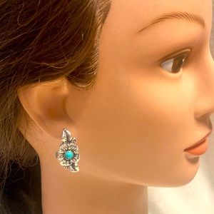Flower Earrings w/ Faux Turquoise Accent